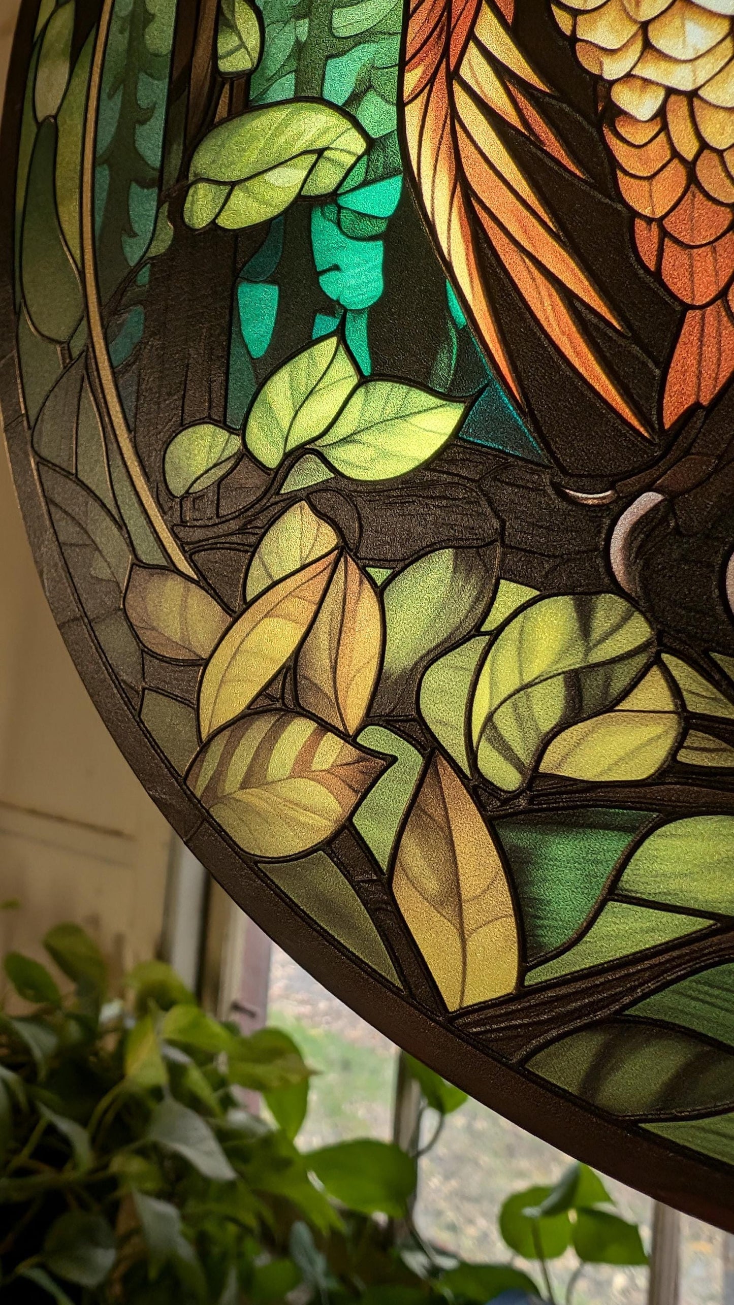 Forest Owl: Stained Glass Style Window Hanging