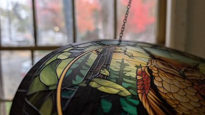 Forest Owl: Stained Glass Style Window Hanging
