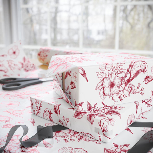 Red Bird Toile Holiday Gift Wrapping Papers - Christmas Toile Holiday Gift Wrap Red