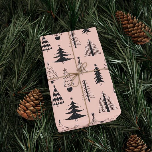 Pink Christmas Tree Gift Wrapping Papers - Custom Holiday Gift Wrap - Girls Gift Wrap