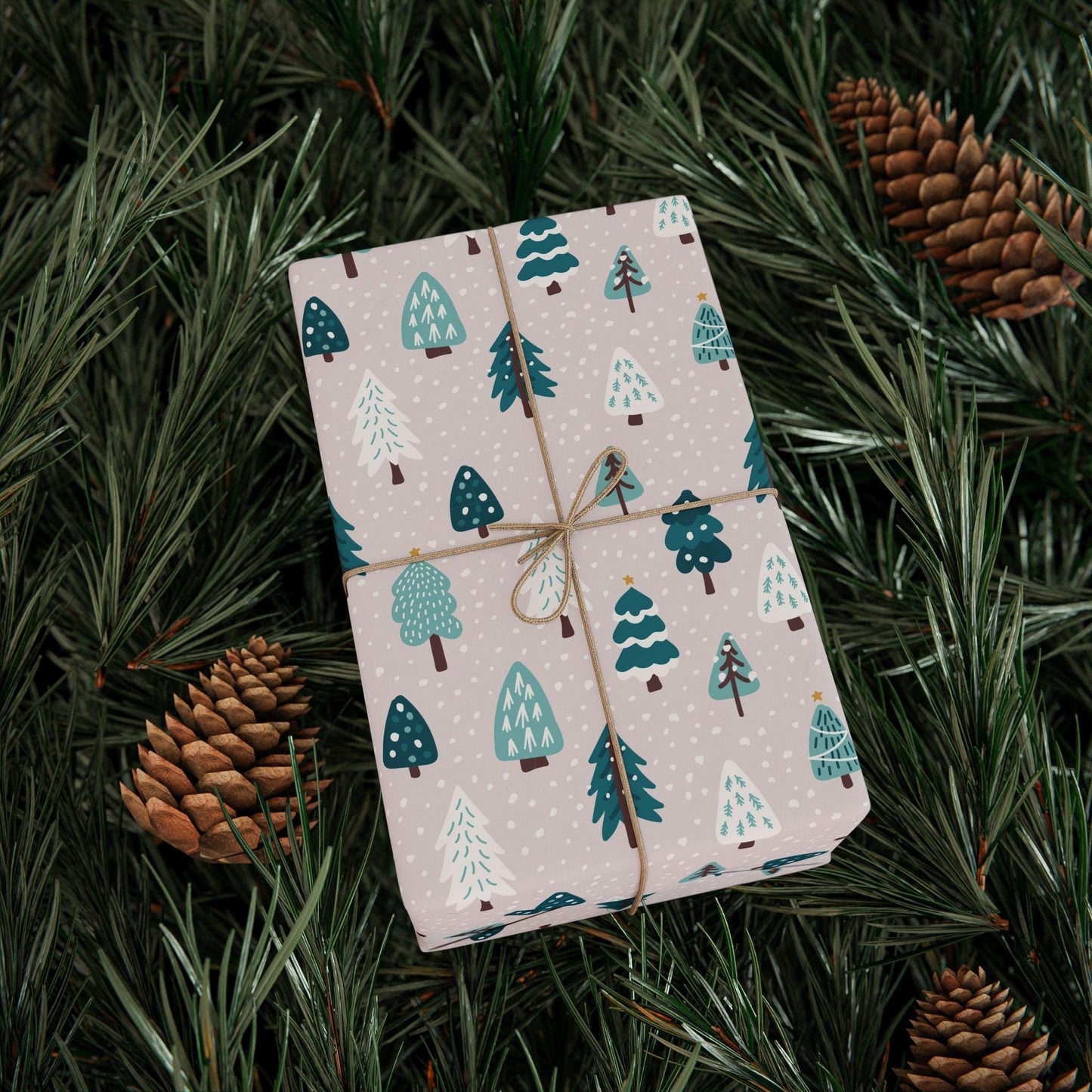 Tree Christmas Gift Wrapping Papers - Retro Christmas Gift wrap - Hand Drawn Classic Gift Wrap
