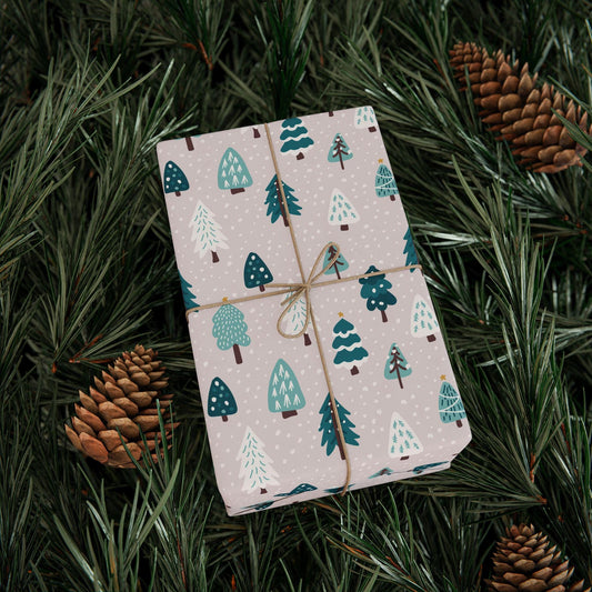 Tree Christmas Gift Wrapping Papers - Retro Christmas Gift wrap - Hand Drawn Classic Gift Wrap