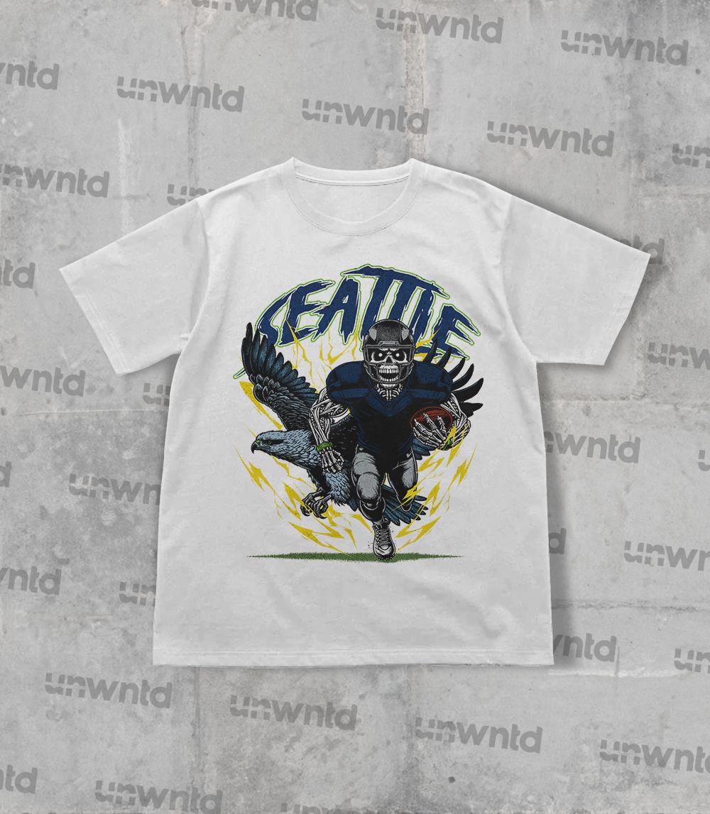 Seattle Football Shirt - Graphic Tees - Skeleton Shirt - Merch Tee - Gift Shirt - Bootleg Shirt - Skeleton Football Shirt - Seahawks