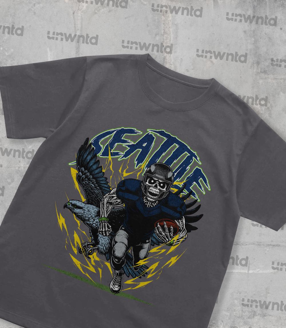 Seattle Football Shirt - Graphic Tees - Skeleton Shirt - Merch Tee - Gift Shirt - Bootleg Shirt - Skeleton Football Shirt - Seahawks