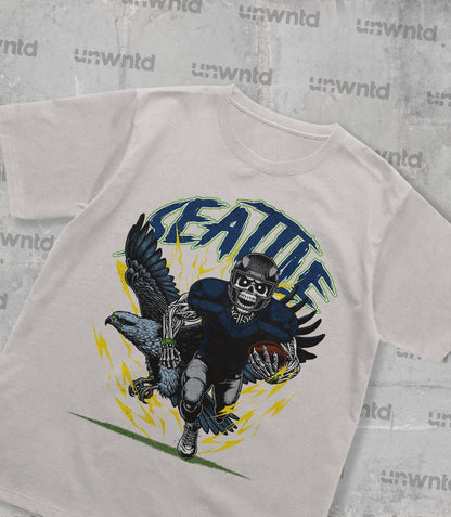 Seattle Football Shirt - Graphic Tees - Skeleton Shirt - Merch Tee - Gift Shirt - Bootleg Shirt - Skeleton Football Shirt - Seahawks