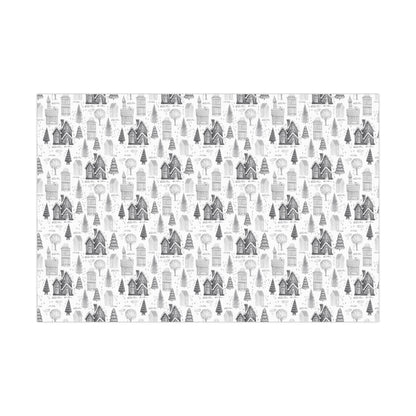 Grey Cottage Gift Wrap Papers - Retro Christmas Gift wrapping - Nostalgic Gift Wrapping paper