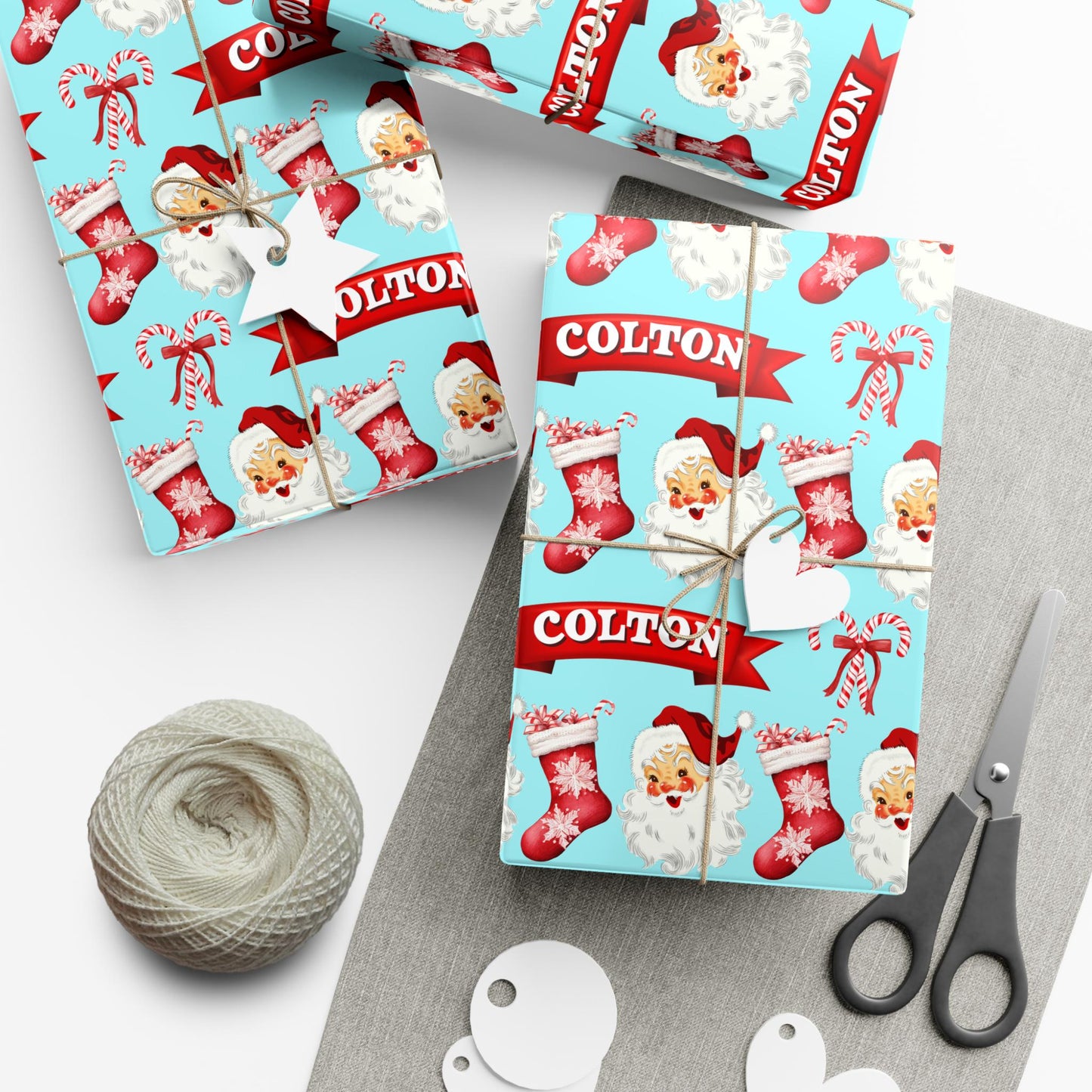 Kids Personalized Christmas Gift Wrapping - Childs Vintage Christmas -Boy Custom Gift Wrapping-Kids Name Gift Wrap -Childrens Gift Idea