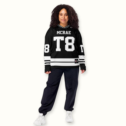 Unisex Streetwear Hockey Jersey: T8 Concert Outfit Black and White