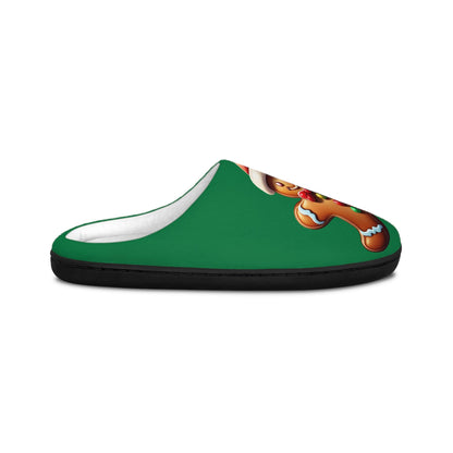 Christmas GingerbreadMan Green Women's Indoor Slippers FestiveHoliday Red SantaHat Design Comfy HouseShoes Gift-Christmas-giftful CozyGift