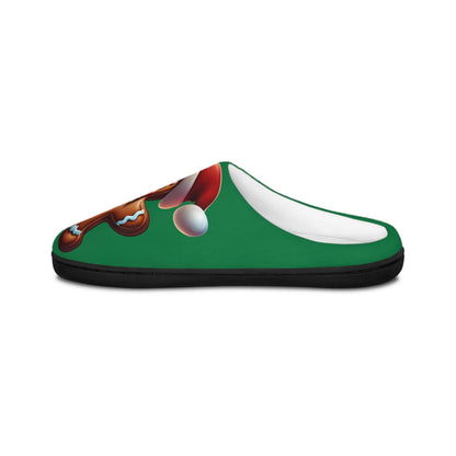 Christmas GingerbreadMan Green Women's Indoor Slippers FestiveHoliday Red SantaHat Design Comfy HouseShoes Gift-Christmas-giftful CozyGift