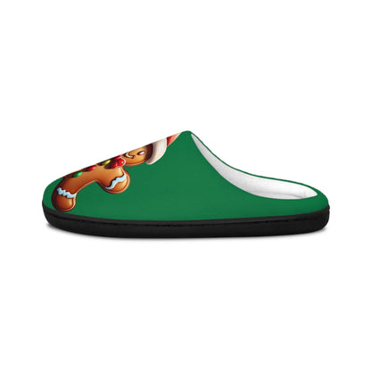 Christmas GingerbreadMan Green Women's Indoor Slippers FestiveHoliday Red SantaHat Design Comfy HouseShoes Gift-Christmas-giftful CozyGift