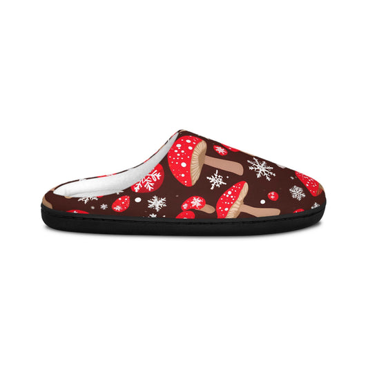 Slippers ForHim RedMushrooms with Snowflakes Cozy Winter Men's House Shoes Indoor Footwear Home Comfort Holiday GiftIdea ChristmasPresent