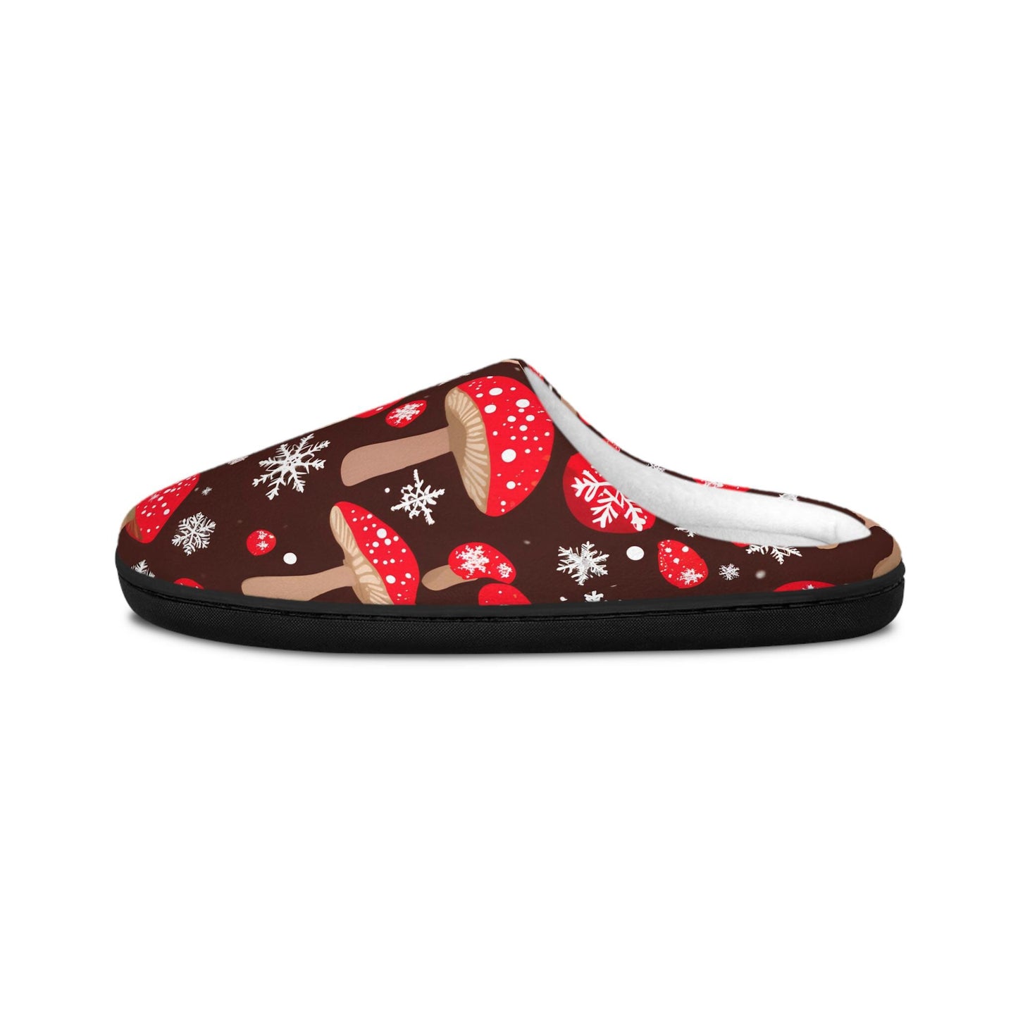 Slippers ForHim RedMushrooms with Snowflakes Cozy Winter Men's House Shoes Indoor Footwear Home Comfort Holiday GiftIdea ChristmasPresent