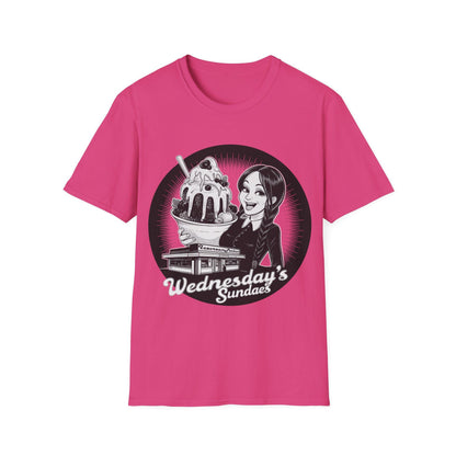 Retro icecream vendor T-shirt, ideal gift for Wednesdays child, Americana design style, cool monochrome image, birthday gift for Wednesdays