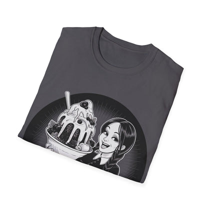 Retro icecream vendor T-shirt, ideal gift for Wednesdays child, Americana design style, cool monochrome image, birthday gift for Wednesdays