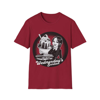 Retro icecream vendor T-shirt, ideal gift for Wednesdays child, Americana design style, cool monochrome image, birthday gift for Wednesdays