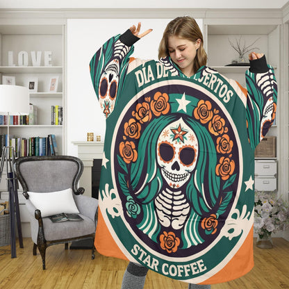 Day of the Dead Blanket Hoodie Coffee personalized blankets hoodie Chicano Día De Los Muertos Blanket day of the dead Blanket