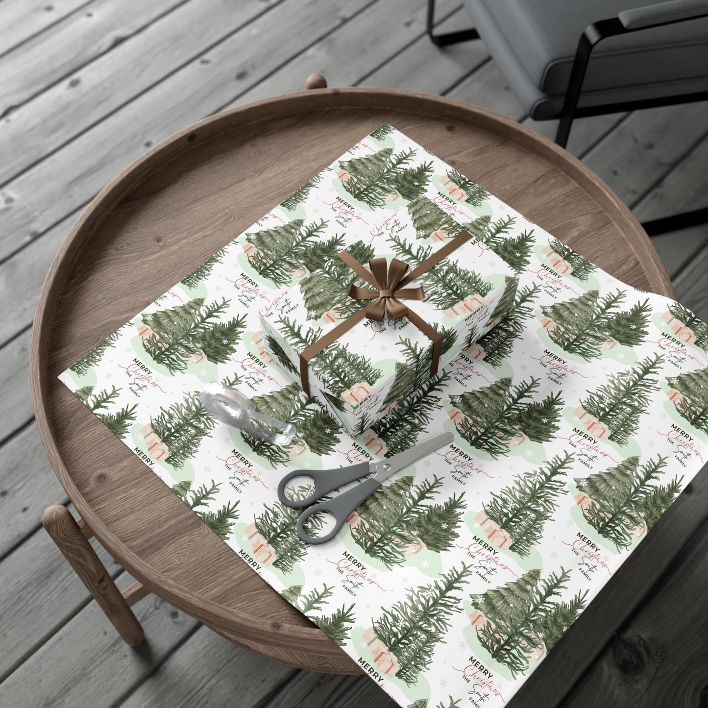 Personalized Christmas Tree Gift Wrapping Papers - Family Name Christmas Gift wrap - Classic Last Name Gift Wrap - Simple Gift Wrap