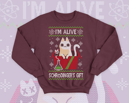 Schrödinger's cat Ugly Christmas - Cute kitty gift - science physics sweatshirt