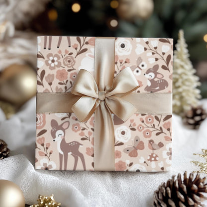 Pink Girls Christmas Woodland Gift Wrap Papers -  Kids Woodsy Wrapping Paper Child Gift Wrap