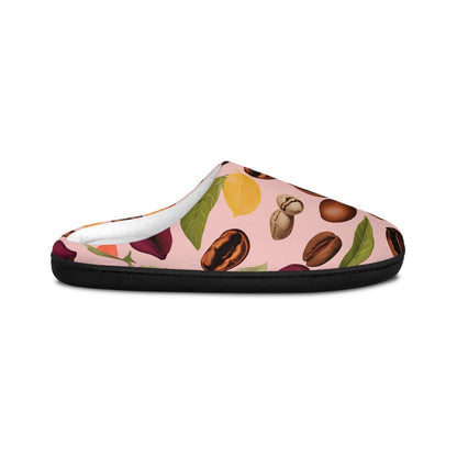 Slippers - Coffee Bean and Plants Design Women's Indoor Footwear Pink Background Gift-for Coffee Lovers House Shoes CozySlipper Gift