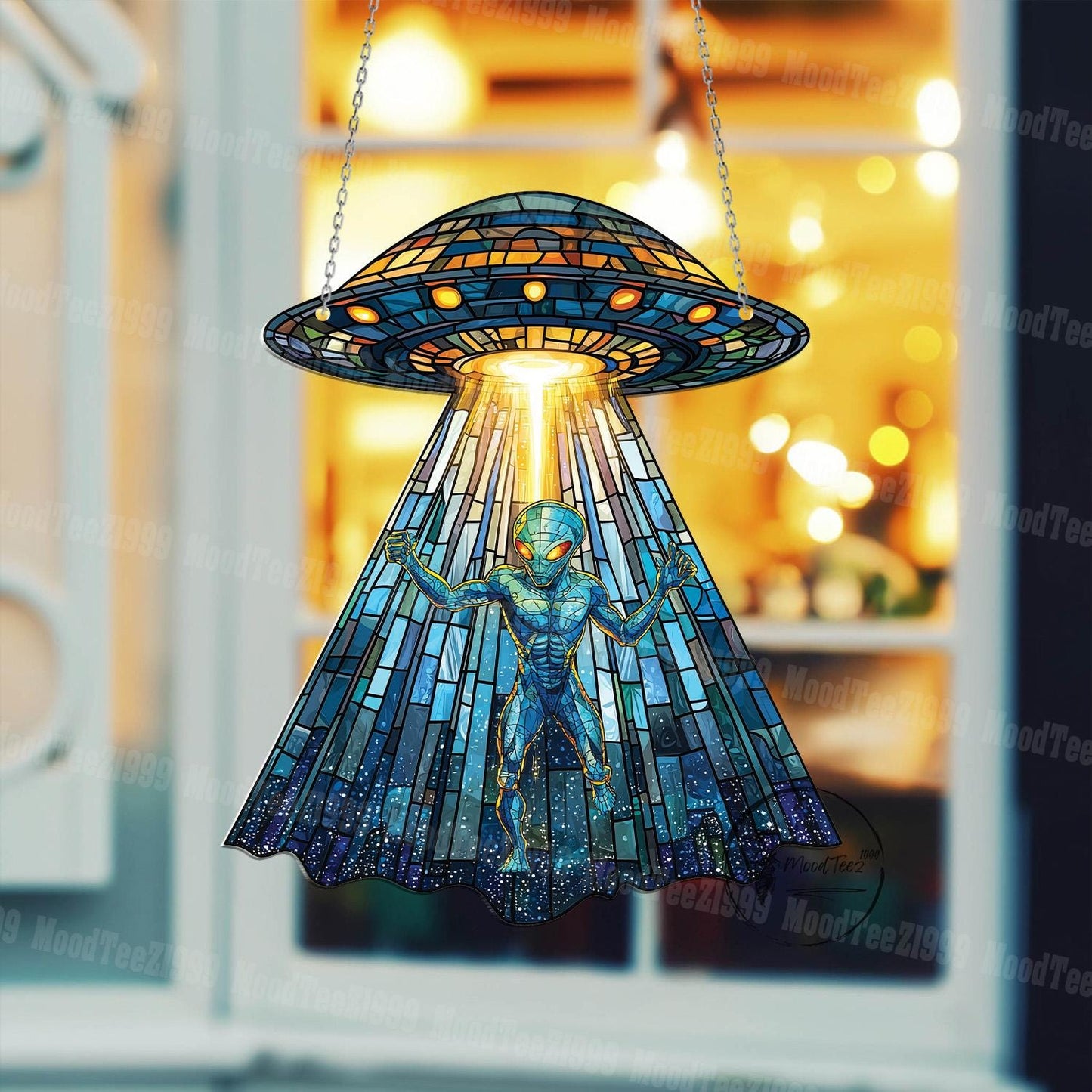 UFO Acrylic Window Hanging, Alien UFO Abduction LightCatcher Cryptid Window Hanging Home Decoration Alien Cryptozoology Decor
