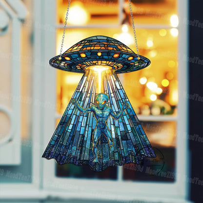 UFO Acrylic Window Hanging, Alien UFO Abduction LightCatcher Cryptid Window Hanging Home Decoration Alien Cryptozoology Decor
