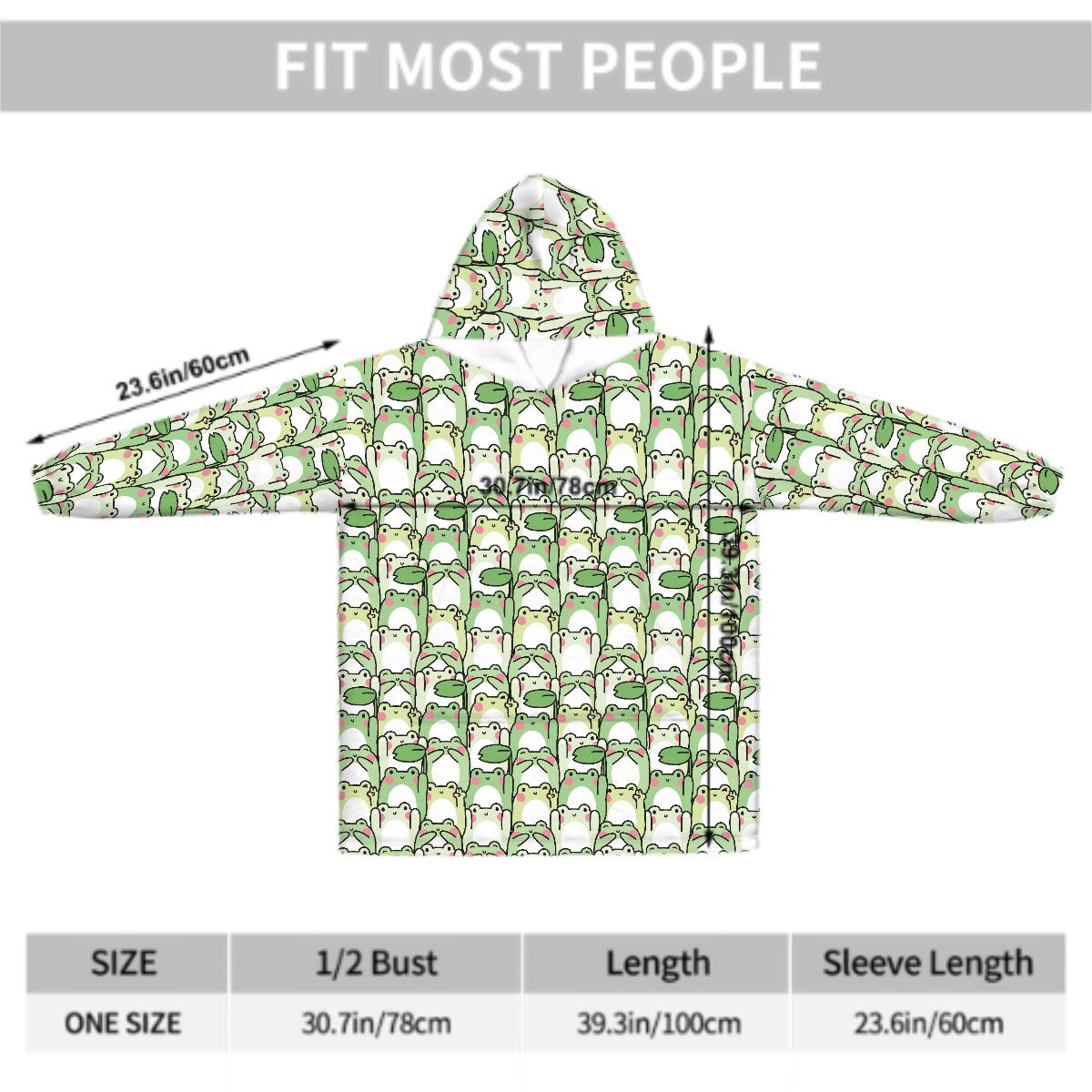 Green Kawaii Frog Blanket Hoodie, Funny Hooded Jumper, Kawaii Anime Cute Winter Fall Accessory