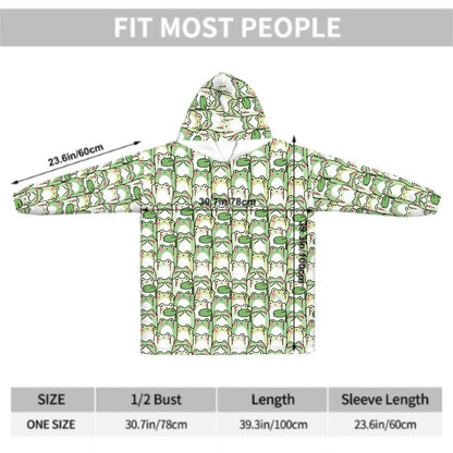 Green Kawaii Frog Blanket Hoodie, Funny Hooded Jumper, Kawaii Anime Cute Winter Fall Accessory