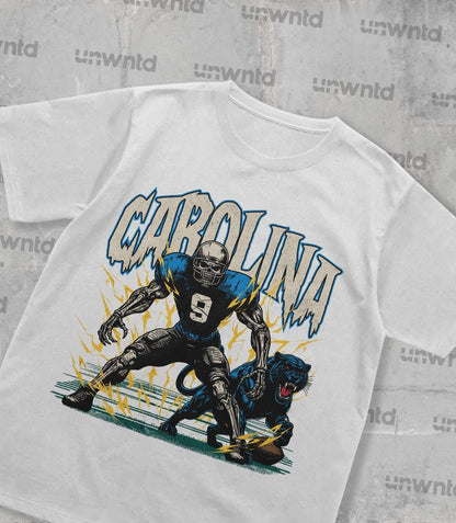 Carolina Football Shirt - Graphic Tees - Skeleton Shirt - Merch Tee - Gift Shirt - Bootleg Shirt - Skeleton Football Shirt - Panthers