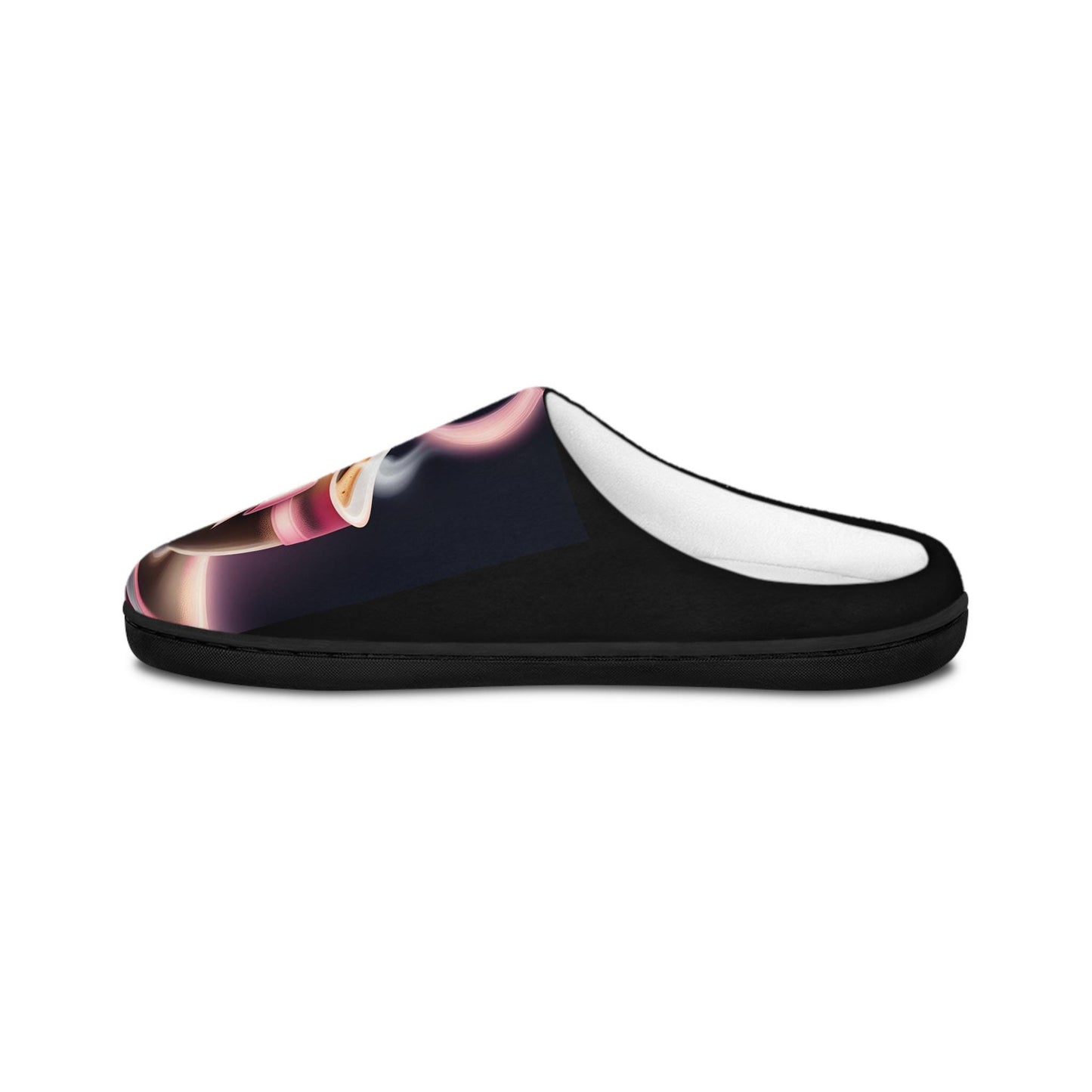 Blackand Pink Slippers Cute PinkBow Mini Coffee Cup Women's Indoor Shoes, Cozy House Footwear, Warm House Slides, Soft Bedroom Slippers