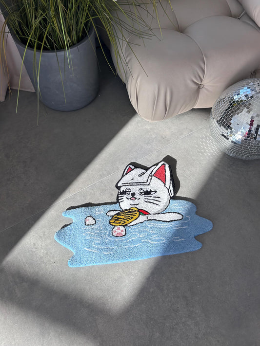 Handmade Anime Cat Rug,  Custom carpet, Cozy Home Decor