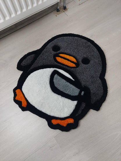 Cute Tufted Chick Rug with Knife Design – Fun and Unique Handmade Floor Mat, Cartoon chick Bath Mat, Funny Kawaii Decor, Gift for chick Love