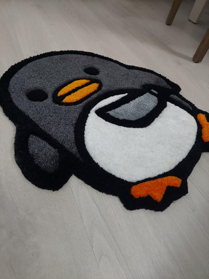 Cute Tufted Chick Rug with Knife Design – Fun and Unique Handmade Floor Mat, Cartoon chick Bath Mat, Funny Kawaii Decor, Gift for chick Love