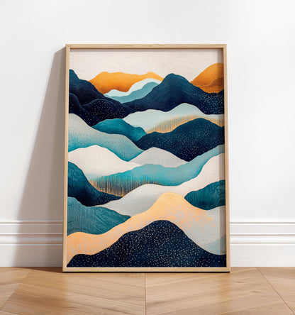 Hokusai Ukiyo-e Japanese mountains wall art, Japandi home decor, Landscape poster, Blue green print