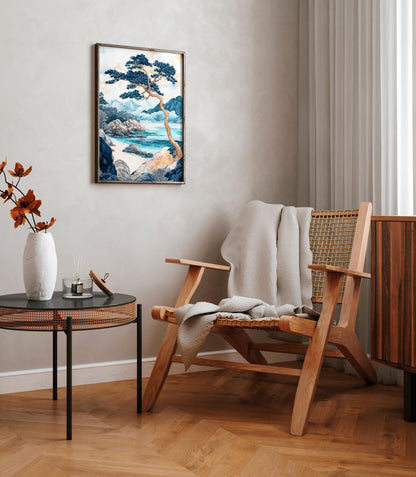 Japandi Coastal Art Print: Japanese Beach Landscape Painting