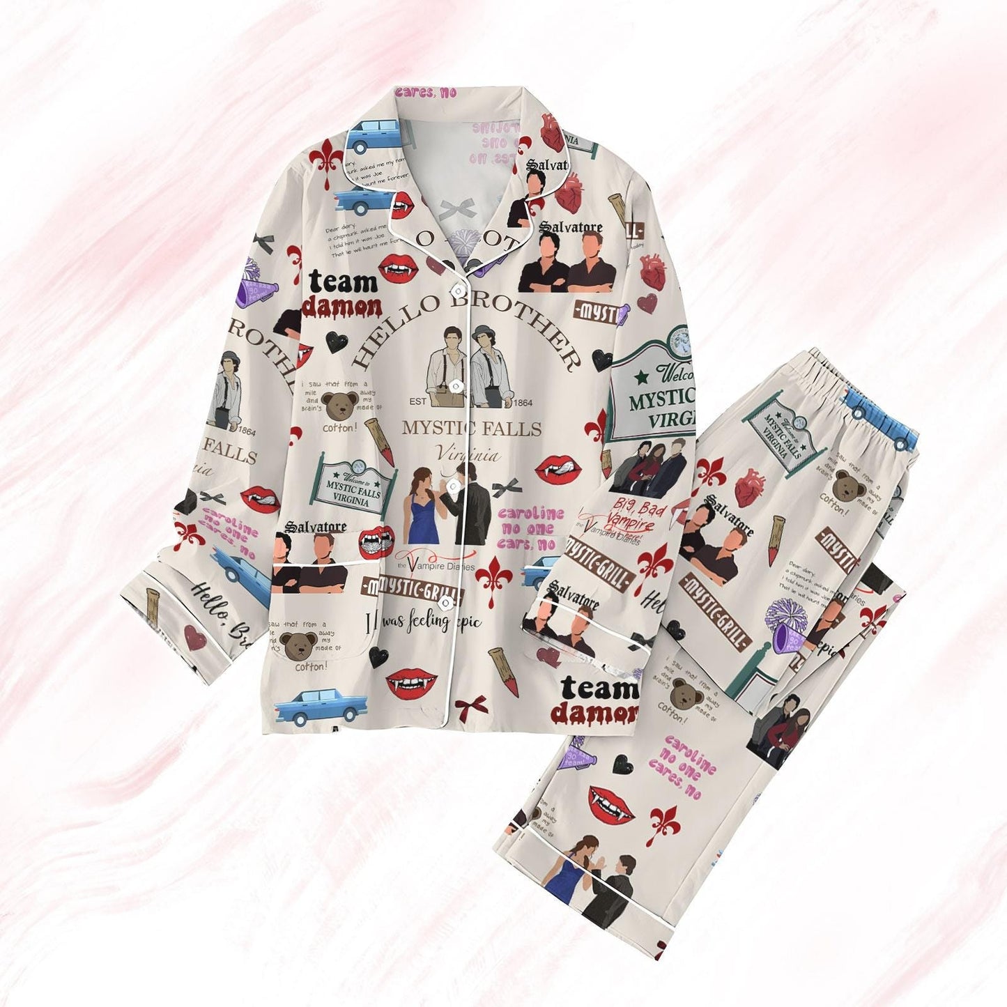 Vampire Diaries Pajamas Set, Hello Brother Holiday Pajamas, Team Damon Pajamas Family, Salvatore Brothers Pajamas, Valentine Gift