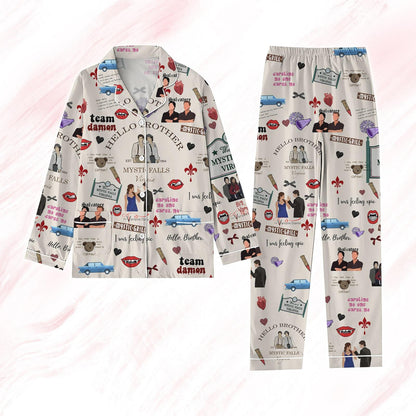 Vampire Diaries Pajamas Set, Hello Brother Holiday Pajamas, Team Damon Pajamas Family, Salvatore Brothers Pajamas, Valentine Gift