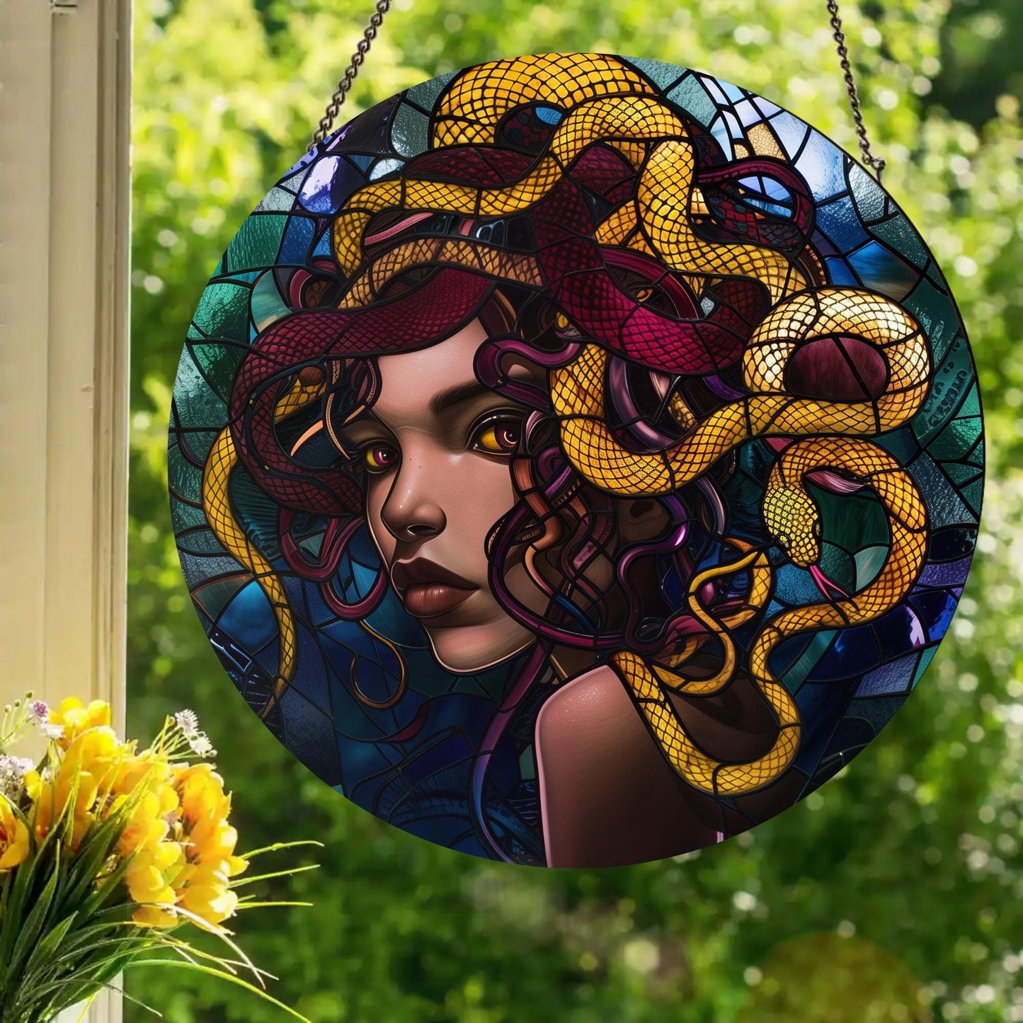 Medusa: Stained Glass Style Window Hanging