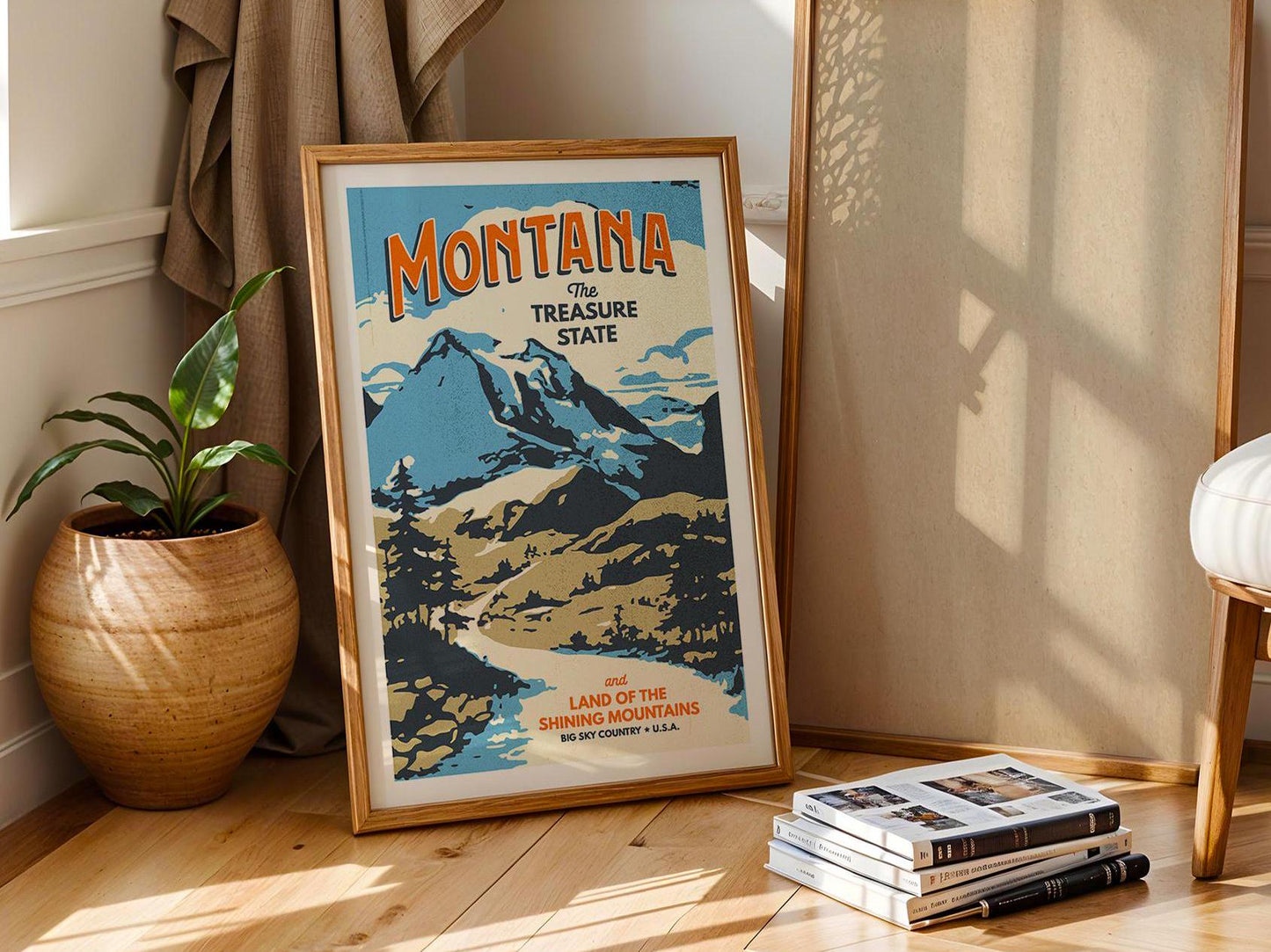 Montana Travel Print Retro Montana Art Treasure State Travel Poster Montana Gift for Friend Outdoorsy Wall Decor