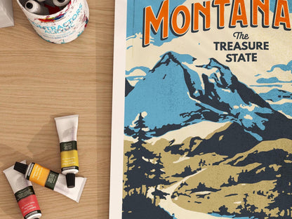 Montana Travel Print Retro Montana Art Treasure State Travel Poster Montana Gift for Friend Outdoorsy Wall Decor