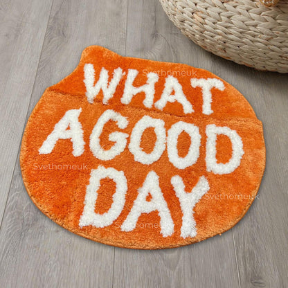 Orange Rug | Flocking Floor Rug | What a Good Day Rug | Living Room | Nordic | Bathroom | Soft Fluffy Rug | Bedside Carpets | Entryway Floor