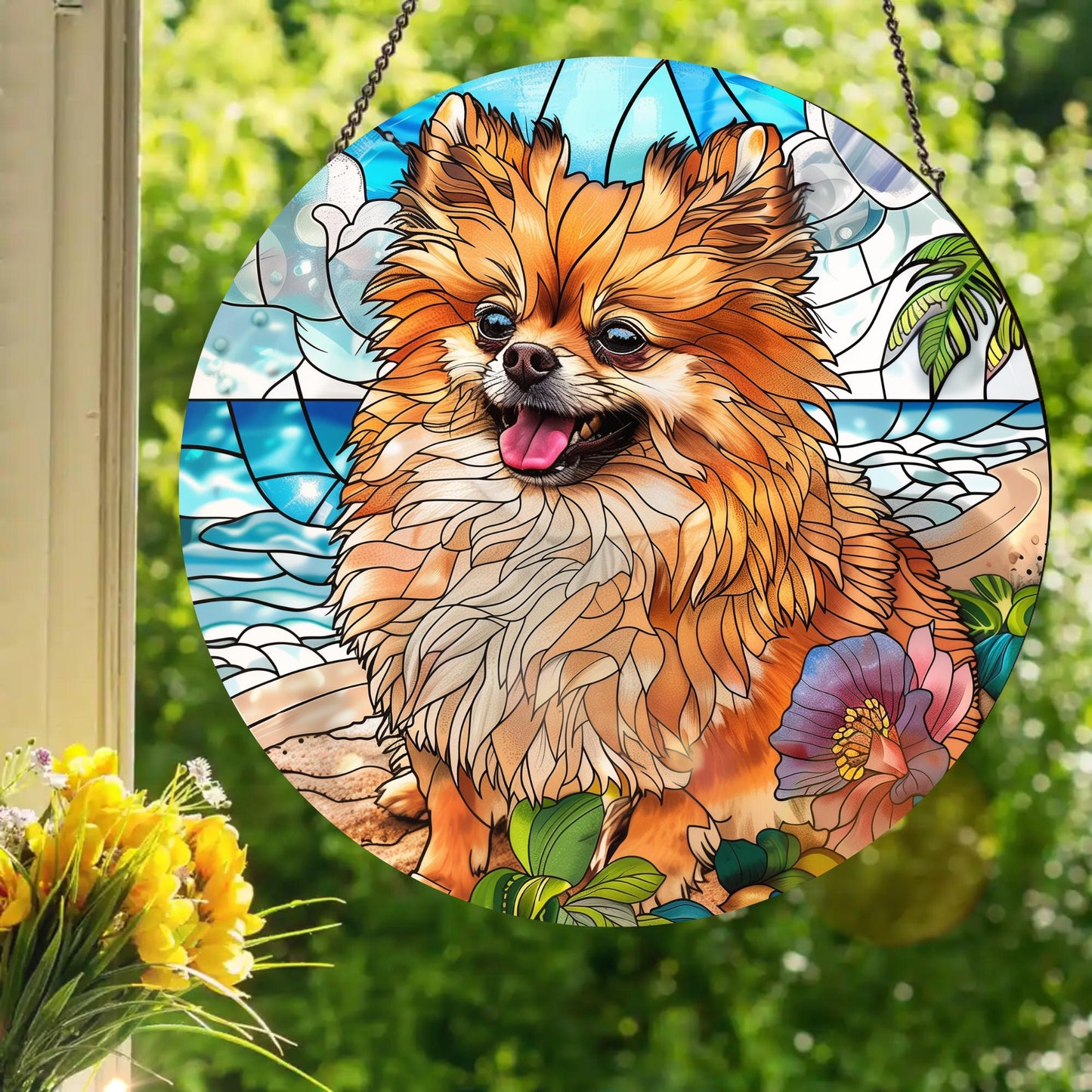 Pomeranian: Stained Glass Style Window Hanging