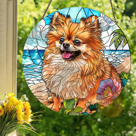Pomeranian: Stained Glass Style Window Hanging
