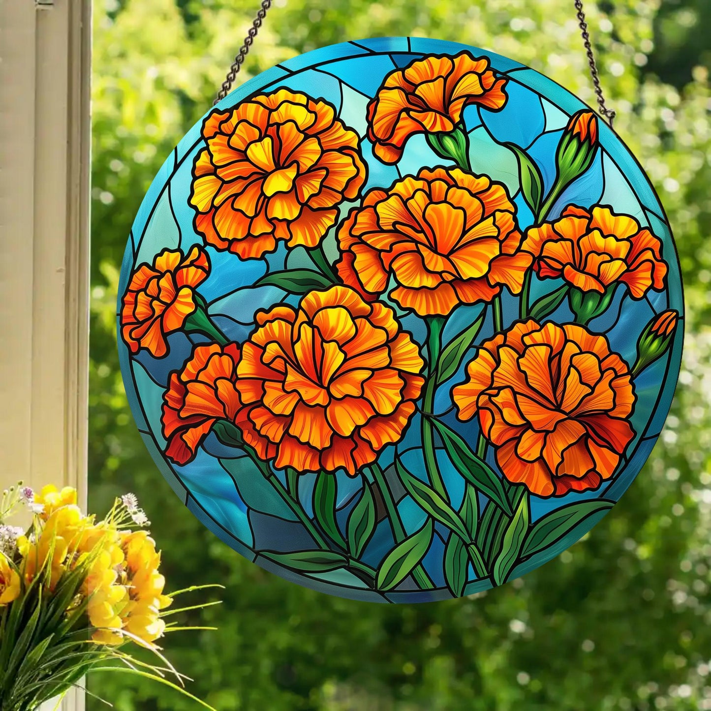 Marigolds: Stained Glass Style Window Hanging