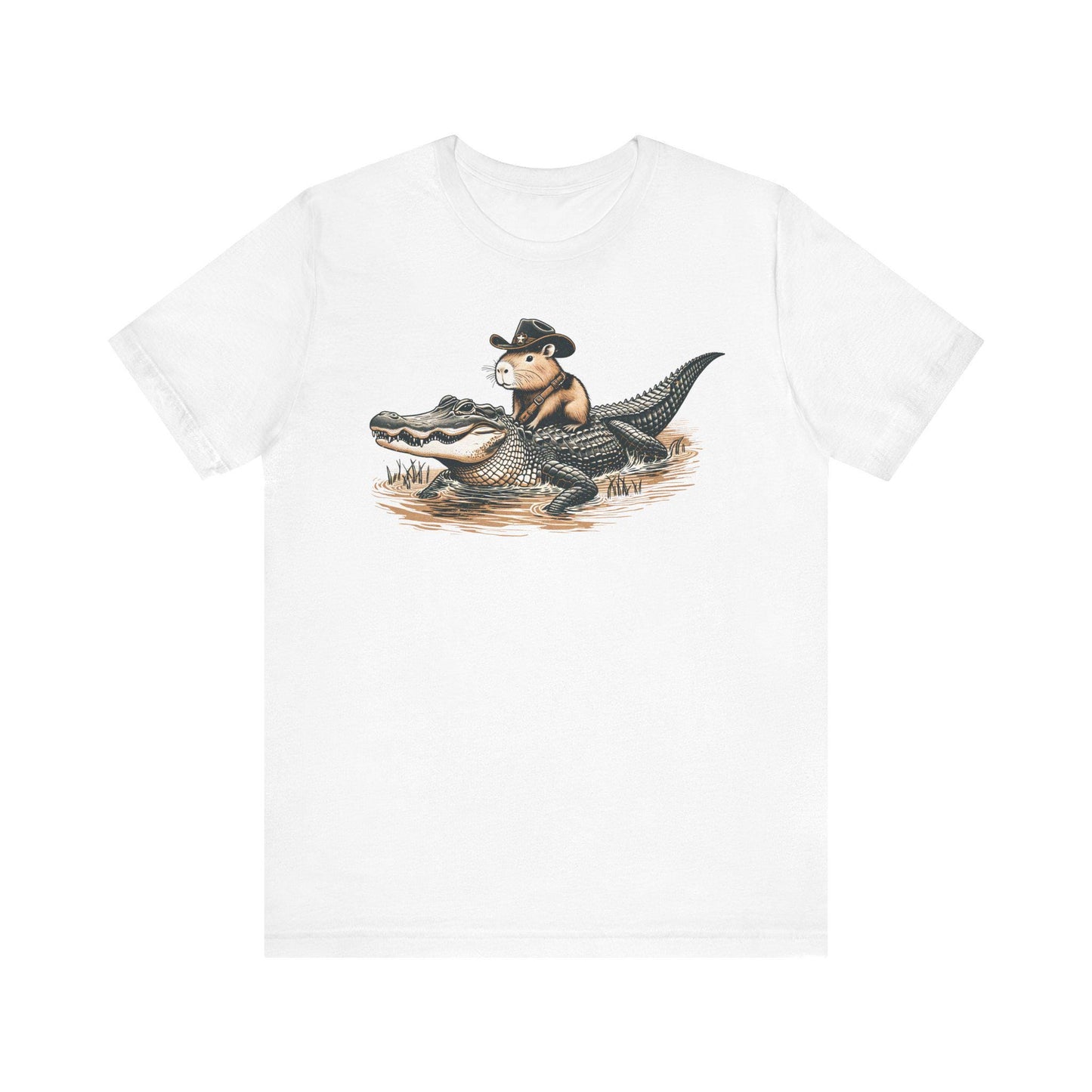Funny Capybara Riding Alligator Shirt | Funny Animal T-shirt | Cute Reptile Tee | Humor Meme Shirts | Silly Gift Idea | Weird Hunting Tshirt