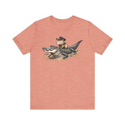 Funny Capybara Riding Alligator Shirt | Funny Animal T-shirt | Cute Reptile Tee | Humor Meme Shirts | Silly Gift Idea | Weird Hunting Tshirt