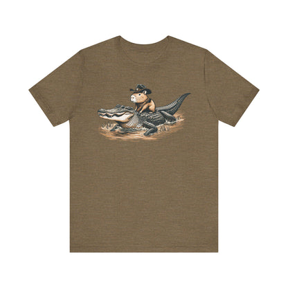 Funny Capybara Riding Alligator Shirt | Funny Animal T-shirt | Cute Reptile Tee | Humor Meme Shirts | Silly Gift Idea | Weird Hunting Tshirt