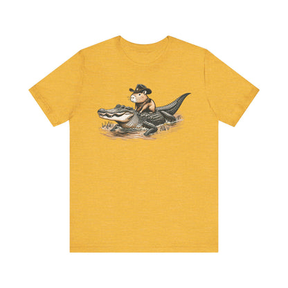 Funny Capybara Riding Alligator Shirt | Funny Animal T-shirt | Cute Reptile Tee | Humor Meme Shirts | Silly Gift Idea | Weird Hunting Tshirt