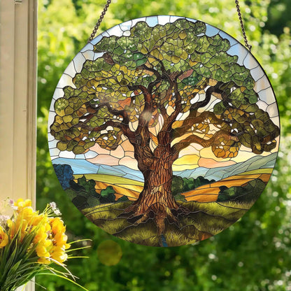 Mighty Oak: Stained Glass Style Window Hanging